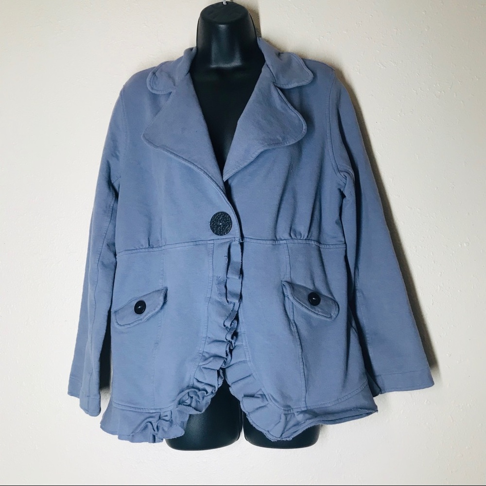Neon Buddha single button ruffle blazer